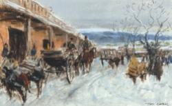 BENT'S FORT - pastel on paper. 6.5" x 10", not dated - Tom Lovell